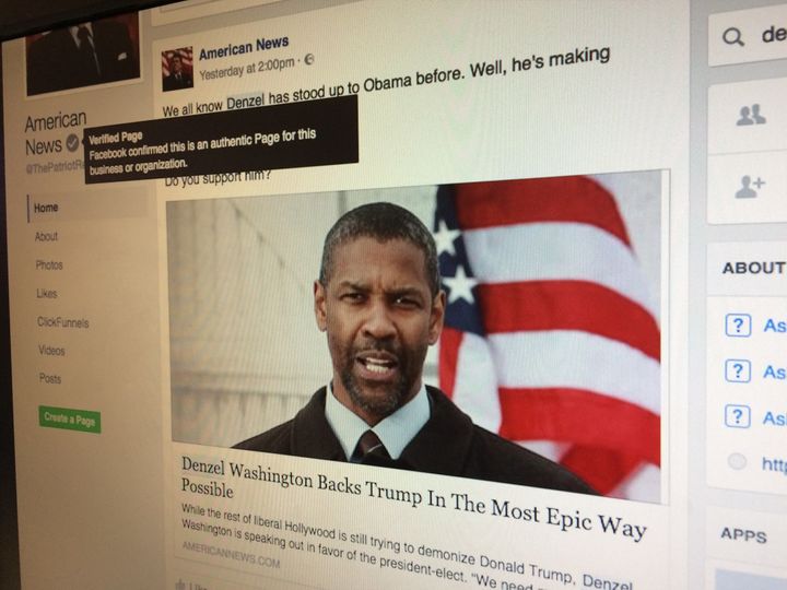 A fake news story about Denzel Washington was shared by a 'verified' Facebook page on Tuesday