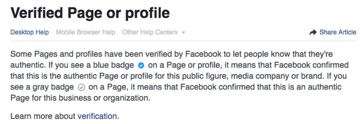 How Facebook explains its verified badge system