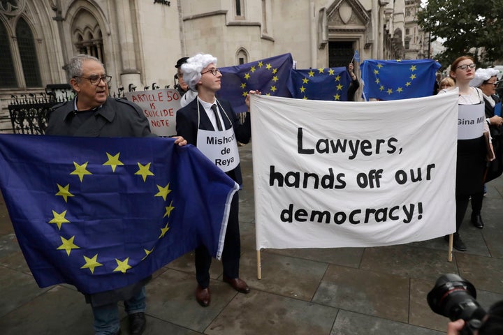 Protestors outside the High Court