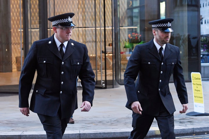 <strong>PC Craig Nicholls (left) and PC Jonathan Wright arrive at the Old Bailey to give evidence</strong>