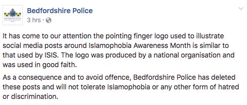 <strong>Bedfordshire Police removed the posts in order to 'avoid offence'</strong>