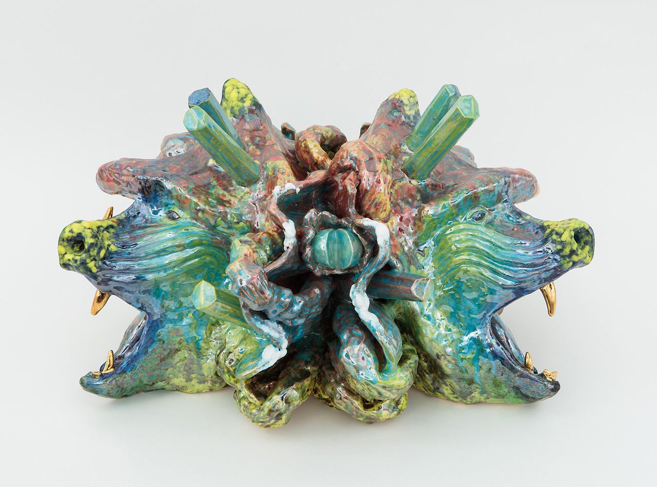Roxanne Jackson, "Indigo Kush" (View 1-4) 2016; Media: Ceramic, glaze, luster; 20 x 13 x 12 inches