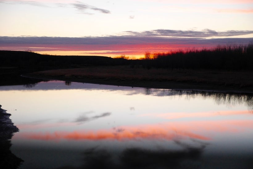 Sunset on the Cannon Ball River as we pulled out of camp last night.