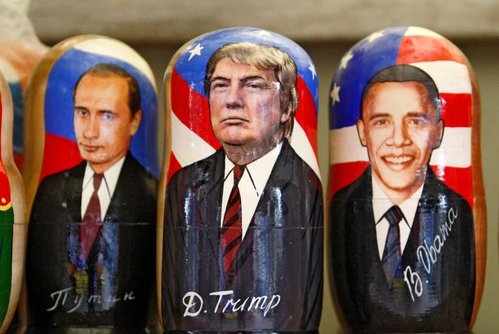 Matryoshka dolls with the portraits Trump, Obama and Putin. Downtown Kiev, Ukraine, on Nov. 12.