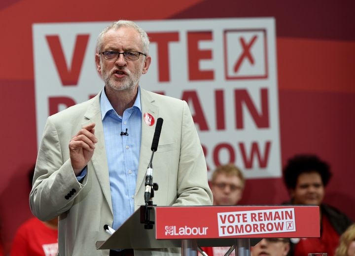 <strong>Jeremy Corbyn at a 'Vote Remain' event the day before the referendum</strong>