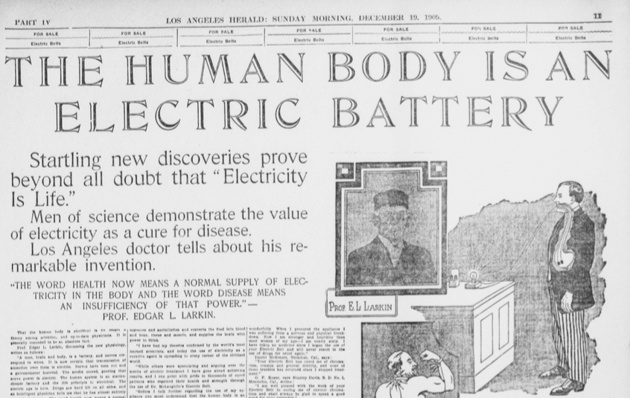 A 1909 advertorial for electric belts in the <em>Los Angeles Herald</em>