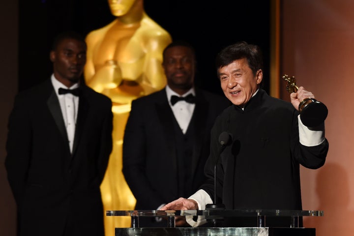 Jackie Chan, accepting the honorary Oscar. 