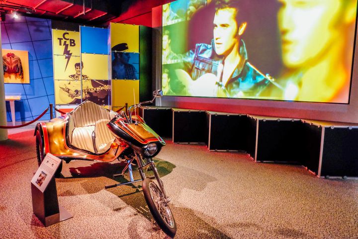 <p>Elvis exhibit at the Rock and Roll Hall of Fame</p>