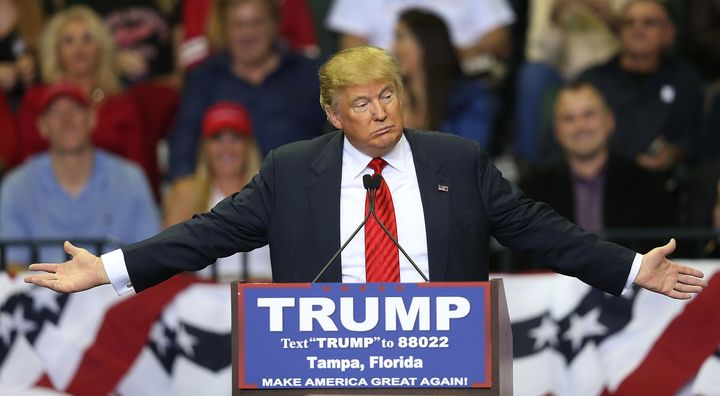 Donald Trump speaks during a campaign rally at the University of South Florida on Feb. 12.