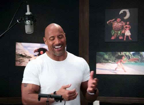 Dwayne Johnson records dialogue for the character he’s voicing in Disney’s “Moana.”