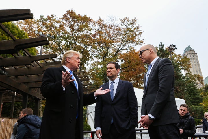 Donald Trump speaks with Mark Halperin (center) and John Heilemann during a Bloomberg TV interview on Nov. 2, 2015.