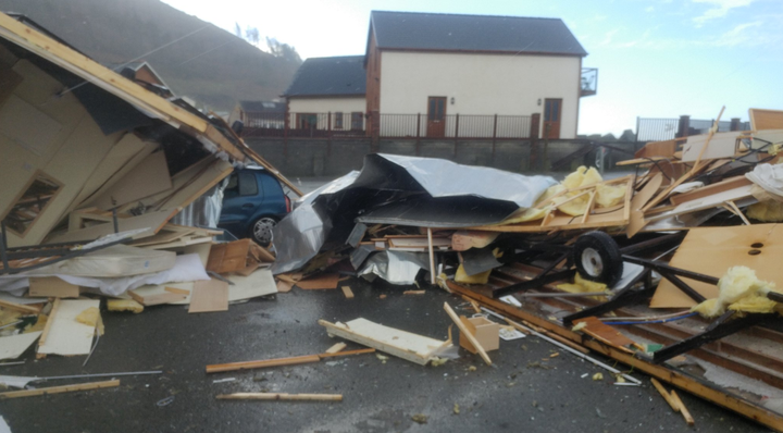 <strong>Between 15 and 20 caravans at the Clarach Bay Holiday Village near Aberystwyth were upended </strong>