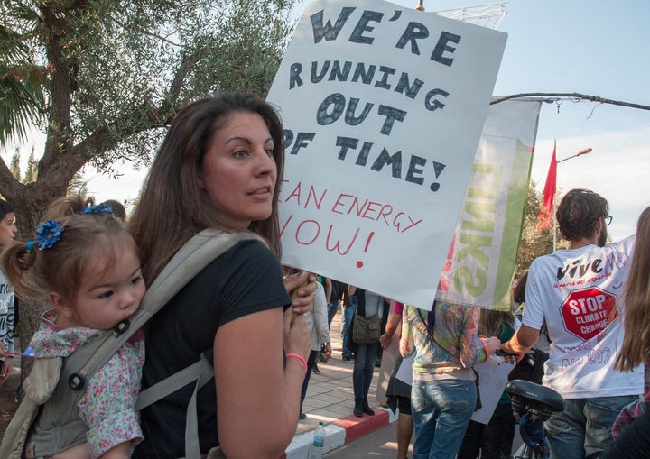 A woman protests in Marrakesh, Morocco, near the COP22 climate conference on Nov. 13.