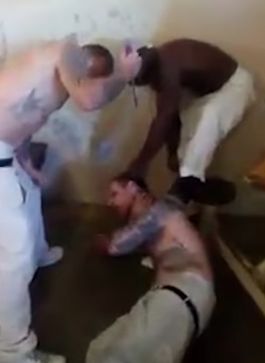 One scene in the inmates' mannequin challenge shows a group of prisoners mid-brawl.
