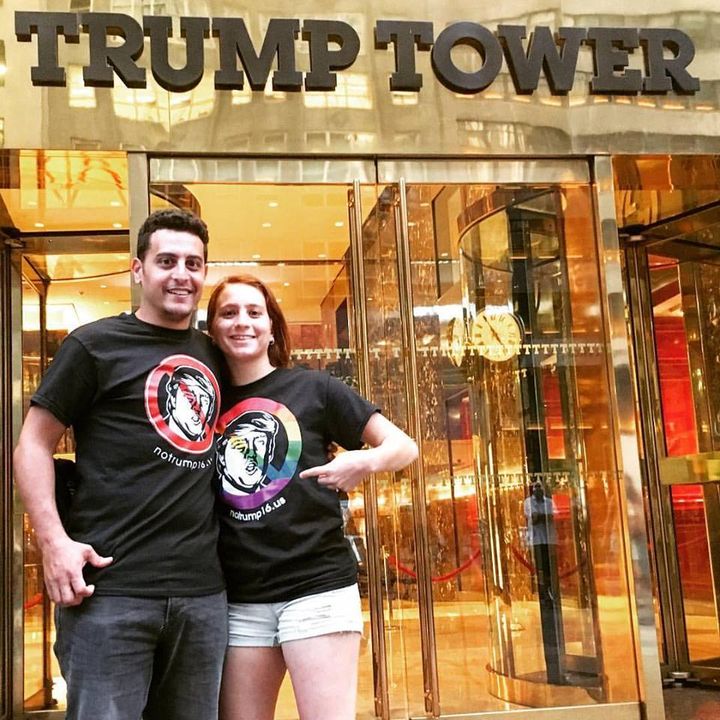 A young couple from Israel stand in front of Trump Tower, the president-elect’s home, office, and campaign HQ.