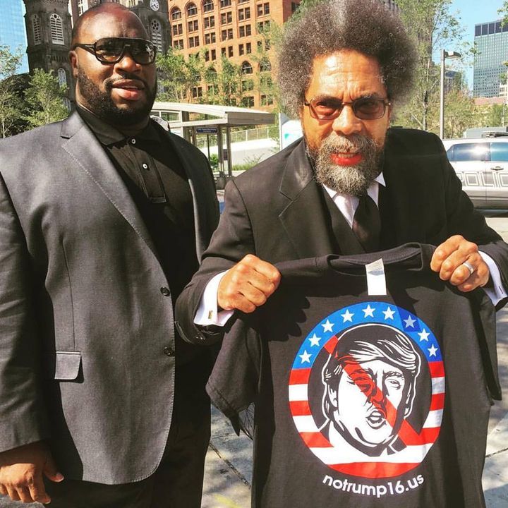 Professor Cornel West displays his identification with the anti-Trump movement in downtown Cleveland, OH.