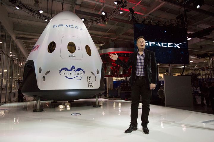 SpaceX CEO Elon Musk speaks after unveiling the Dragon V2 spacecraft in Hawthorne, California in May 2014.