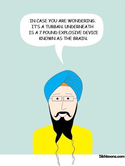 "In case you're wondering. It's a turban. Underneath is a 7 pound explosive device known as the brain."