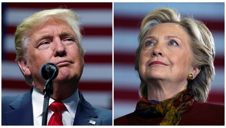 U.S. presidential candidates Donald Trump and Hillary Clinton attend campaign events in Hershey, Pennsylvania, November 4, 2016 (L) and Pittsburgh, Pennsylvania, October 22, 2016 in a combination of file photos.