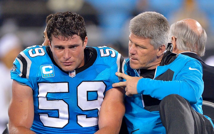 Kuechly is carted off Thursday during the Panthers-Saints game. He missed three games last season while undergoing the concus