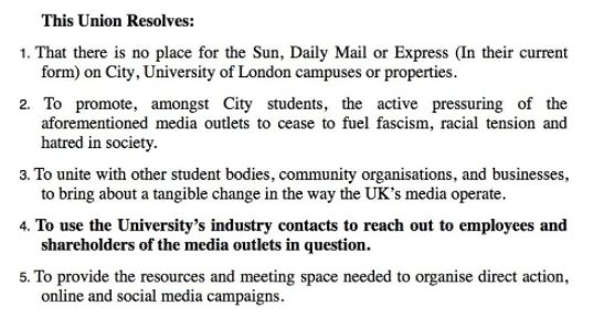 The union wants to see the university use its media contacts to pressure the tabloid newspapers