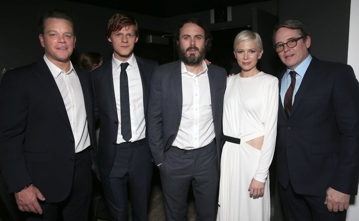 Matt Damon, Lucas Hedges, Casey Affleck, Michelle Williams and Matthew Broderick attend the premiere of "Manchester by the Sea" on Nov. 14, 2016.