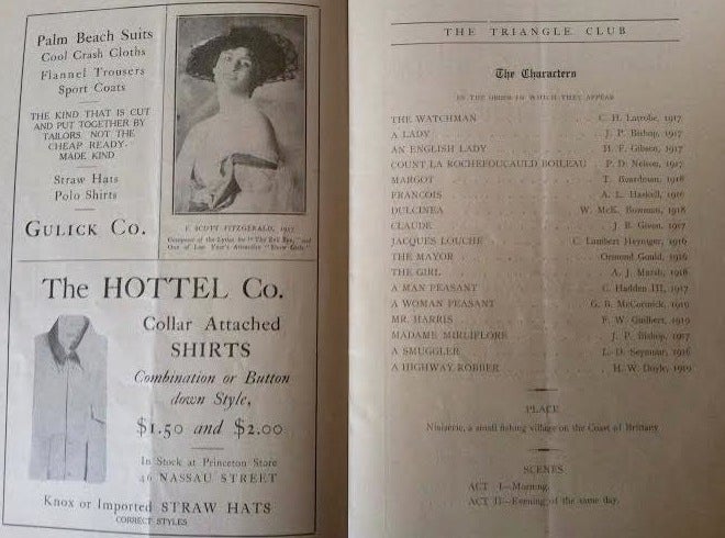 <p><em>detail from Triangle Club program for The Evil Eye (1916), with ad featuring Fitzgerald in drag as a </em>“<em>show girl”</em></p>