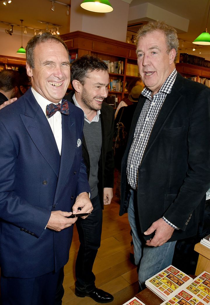 A.A. Gill, Giles Coren and Jeremy Clarkson attend the launch of A.A. Gill's new book 'Pour Me: A Life' at Daunt Books on November 9, 2015.