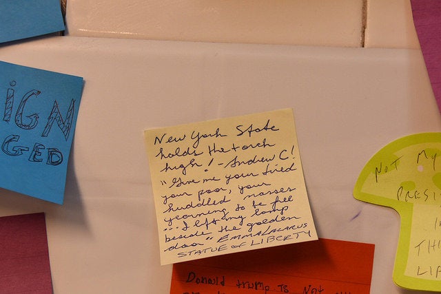Gov. Andrew Cuomo (D)'s message on "Subway Therapy," an installation of Post-it notes written by New Yorkers, featuring their