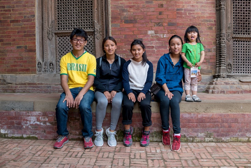 <em>Little Chow with the Sherpa children. Kama (third from left) was the same age as Little Chow when I last saw her.</em>