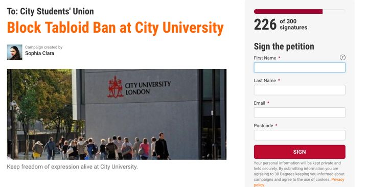 City University students and graduates have signed a petition to block the tabloid ban