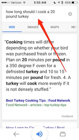 Google search for cooking instructions.