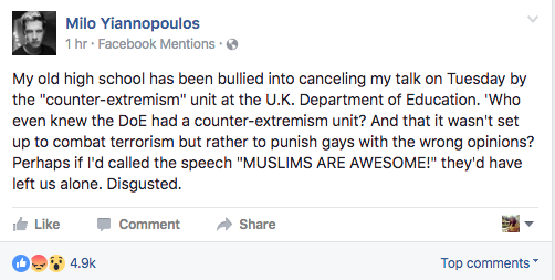 <strong>The Breitbart editor took to Facebook to share his 'disgust' at the decision </strong>