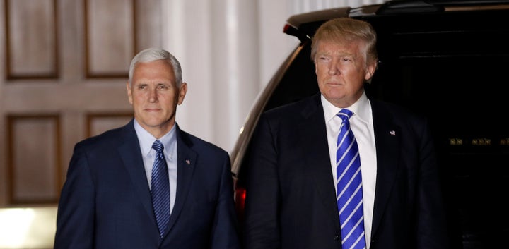 U.S. President-elect Donald Trump and Vice President-elect Mike Pence depart the main clubhouse at Trump National Golf Club in Bedminster, New Jersey, U.S., November 19, 2016.