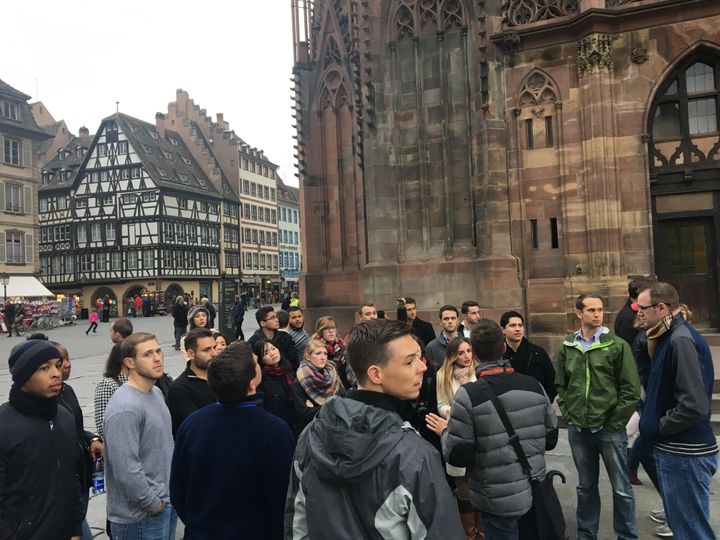 Case Western Reserve University Students outside the Strasbourg Cathedral