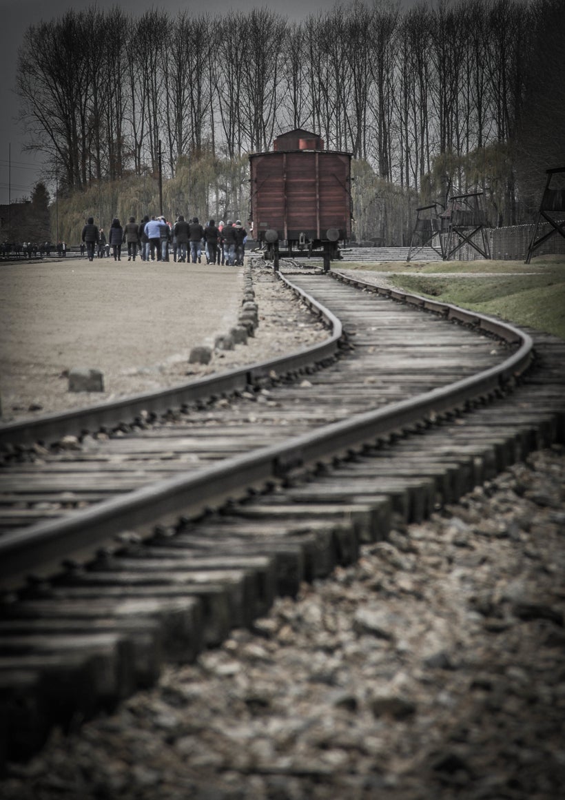 An original rail car that was used to ship Jews across Europe to the Auschwitz camps. This small car would often have up to