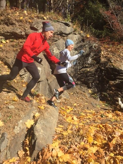 Steve Alsdorf and Sarajean Rudman trail running in the Berkshires