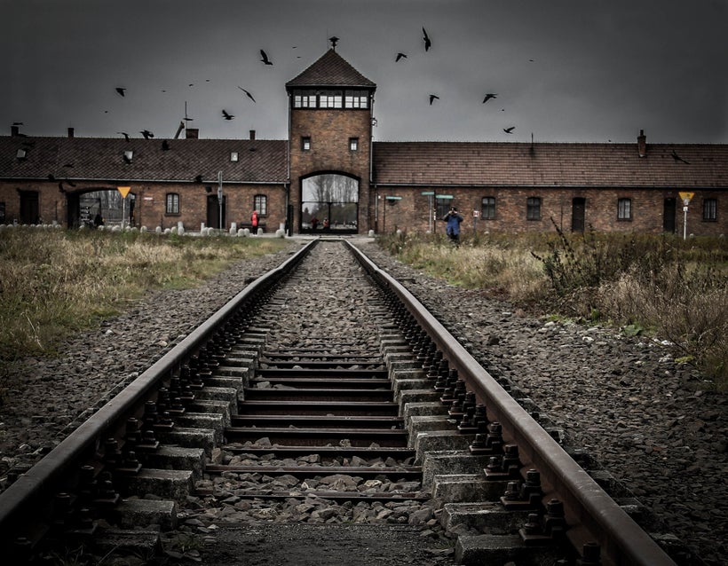 The foreboding front rail gate at Birkenau.