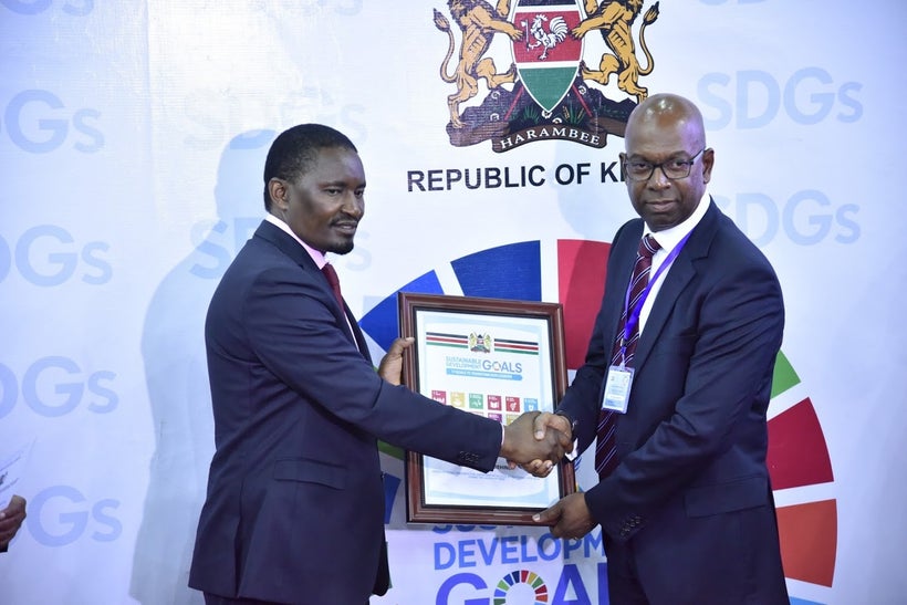 <strong>Cabinet Secretary Mwangi Kiunjuri and CEO of Safaricom, Bob Collymore at launch of the SDGs in Nairobi. Key role of