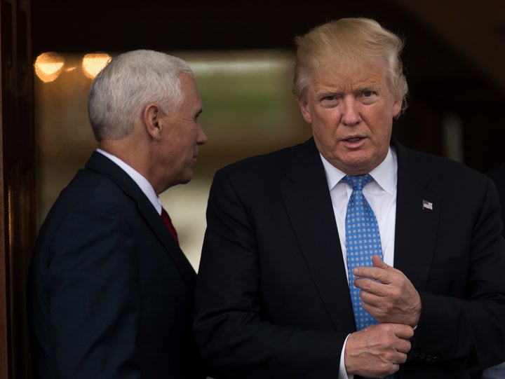 (L to R) Vice president-elect Mike Pence and president-elect Donald Trump on November 20, 2016 in Bedminster Township, New Jersey.