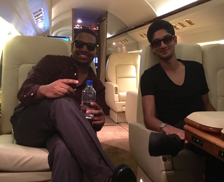 Chris Bannister (left) and Sami Belbase (right) enjoying the perks of working in private aviation.