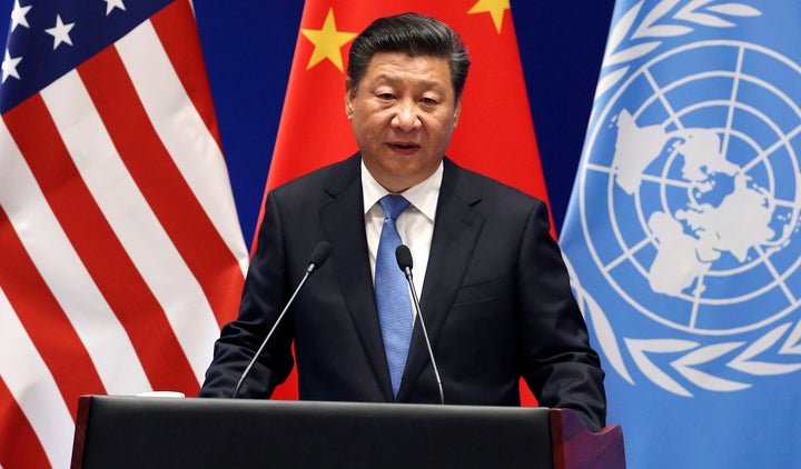 Chinese President Xi Jinping delivers his speech during a joint ratification of the Paris climate change agreement ceremony ahead of the G20 Summit on. Sept. 3, 2016.