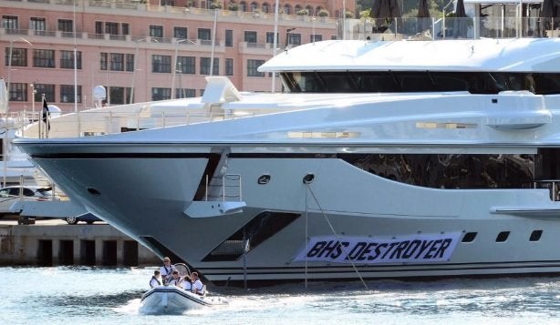 Protestors stage a stunt on the superyacht