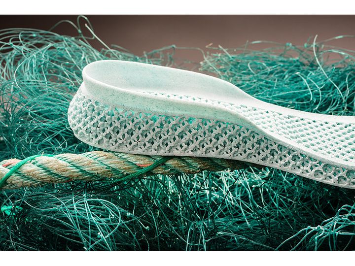 Adidas last year announced the creation of this 3D-printed shoe midsole that's made out of recycled ocean plastic.