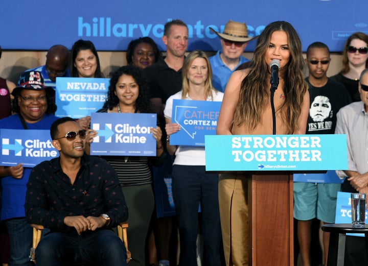 Teigen and Legend campaigning for Hillary Clinton together in October.