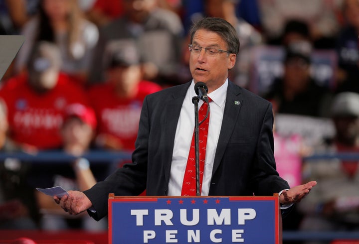 North Carolina Gov. Pat McCrory speaks ahead of President-elect Donald Trump at a campaign rally in Raleigh on Nov. 7.