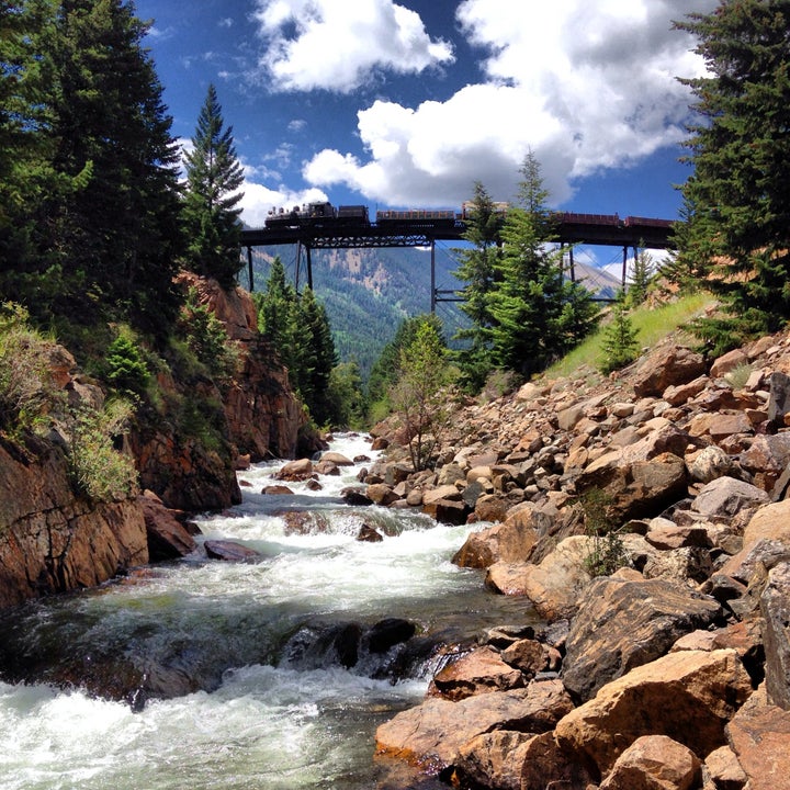 <p>The Georgetown Loop crosses Clear Creek on the Devil’s Gate Bridge.</p>