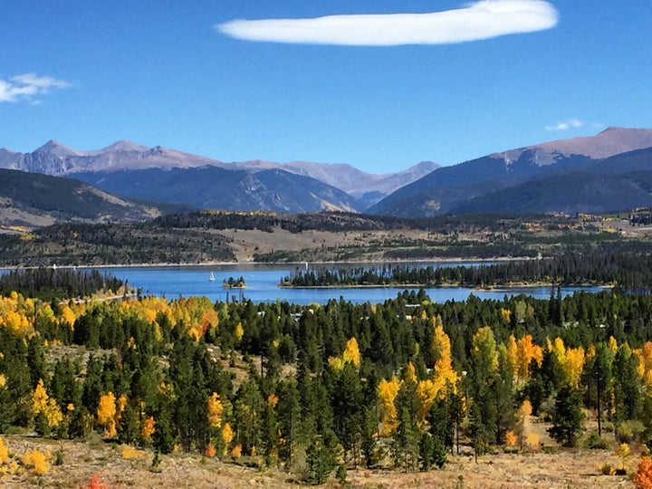 <p>There are pretty views from the hills above Silverthorne of neighboring Lake Dillion.</p>