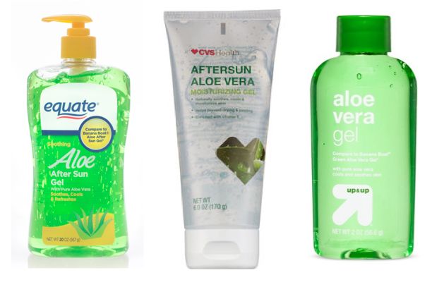 Testing on store-brand aloe vera products sold at (from left) Walmart, CVS and Target found no evidence of aloe, according to a new report.