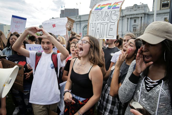 Students from Lick-Wilmerding High School in San Francisco protest Donald Trump’s election. Since Trump’s win in November, high school students around the country have been demonstrating against the president-elect.